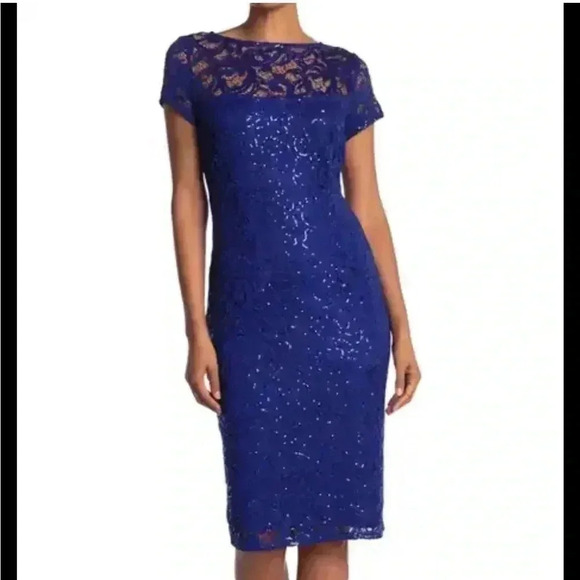 Marina blue  lace and sequin short sleeve dress sz 10 - Picture 8 of 9